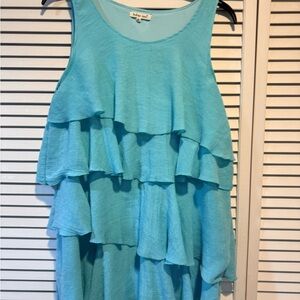 Indigo Soul Women's Blue Rayon Ruffle Sleeveless Tunic Blouse XL Regular